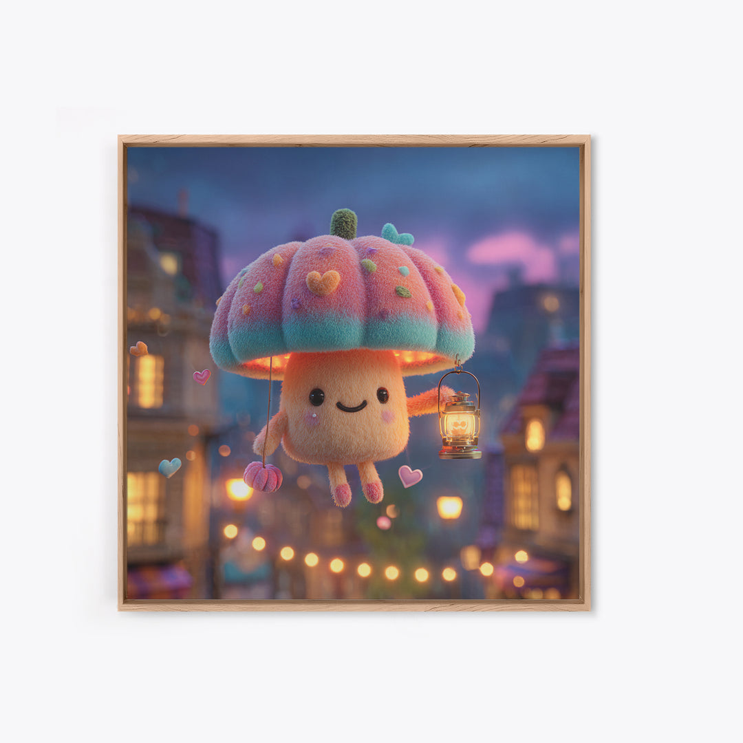 The Enchanted Umbrella Adventure, Synthwave Halloween Art, Square Wall Art, Canvas Print, Retro Halloween Decor, Neon Wall Art