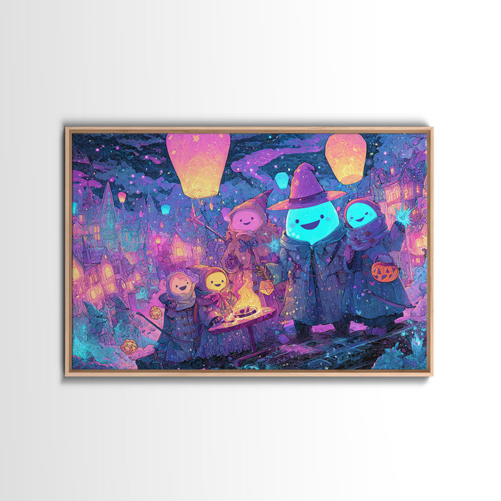 The Costume Planet, Vaporwave Halloween Decor, Landscape Wall Art, Framed Canvas Print, Retro Halloween Decor, Neon Wall Art