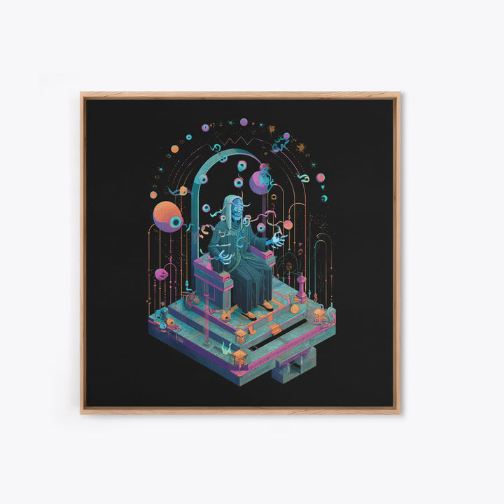 The Dreaming Priest Of The Outer Gate, Cosmic Synthwave Horror, Square Wall Art, Framed Canvas Print, Retro Halloween Decor, Neon Wall Art