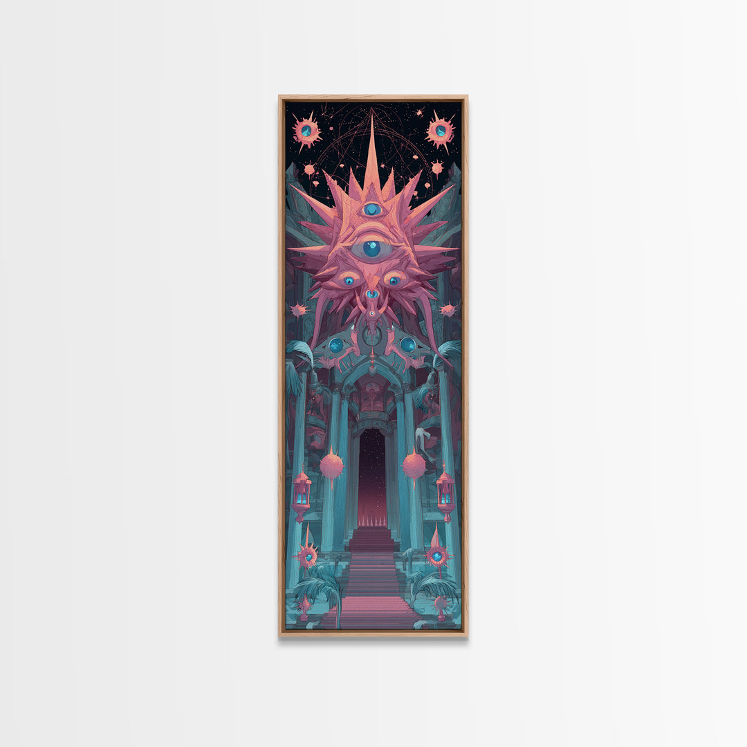 The Dreaming Priest Of The Outer Gate, Cute Spooky Neon Art, Tall Narrow Wall Art, Canvas Print, Retro Halloween Decor, Neon Wall Art