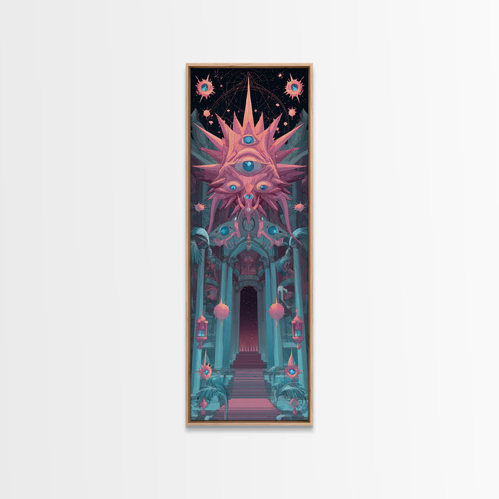 The Dreaming Priest Of The Outer Gate, Cute Spooky Neon Art, Tall Narrow Wall Art, Canvas Print, Retro Halloween Decor, Neon Wall Art