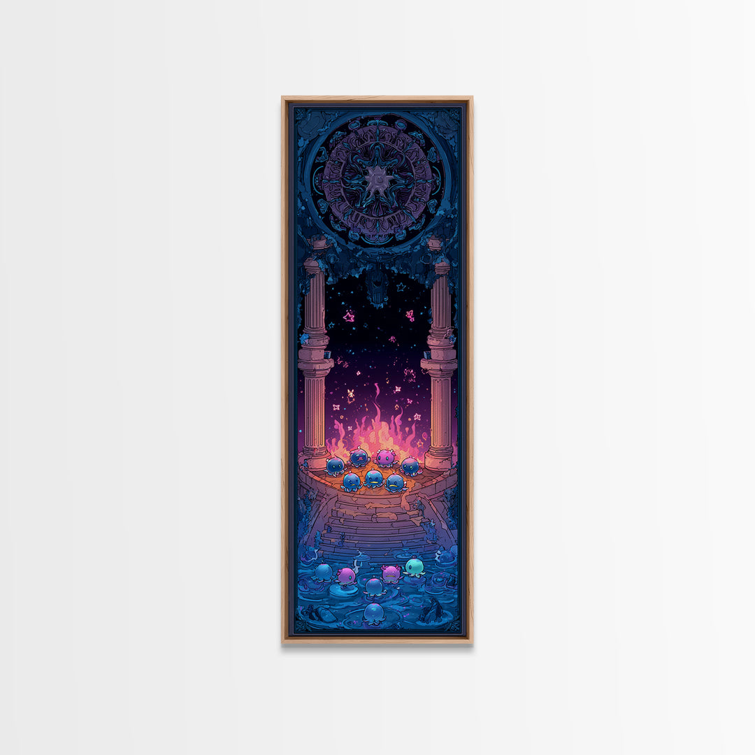 The Choir Of Deepwater Acolytes, Retro Neon Halloween Art, Tall Narrow Wall Art, Canvas Print, Retro Halloween Decor, Neon Wall Art