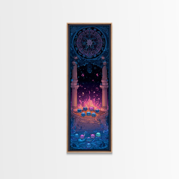 The Choir Of Deepwater Acolytes, Retro Neon Halloween Art, Tall Narrow Wall Art, Canvas Print, Retro Halloween Decor, Neon Wall Art