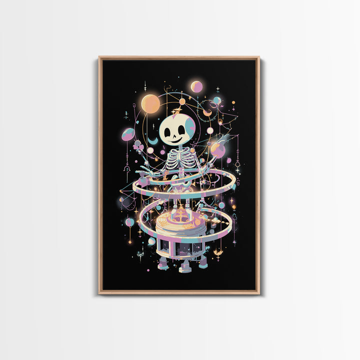 The Astronomer Of The Hollow Sky, Cute Eldritch Neon Art, Vertical Wall Art, Canvas Print, Retro Halloween Decor, Neon Wall Art