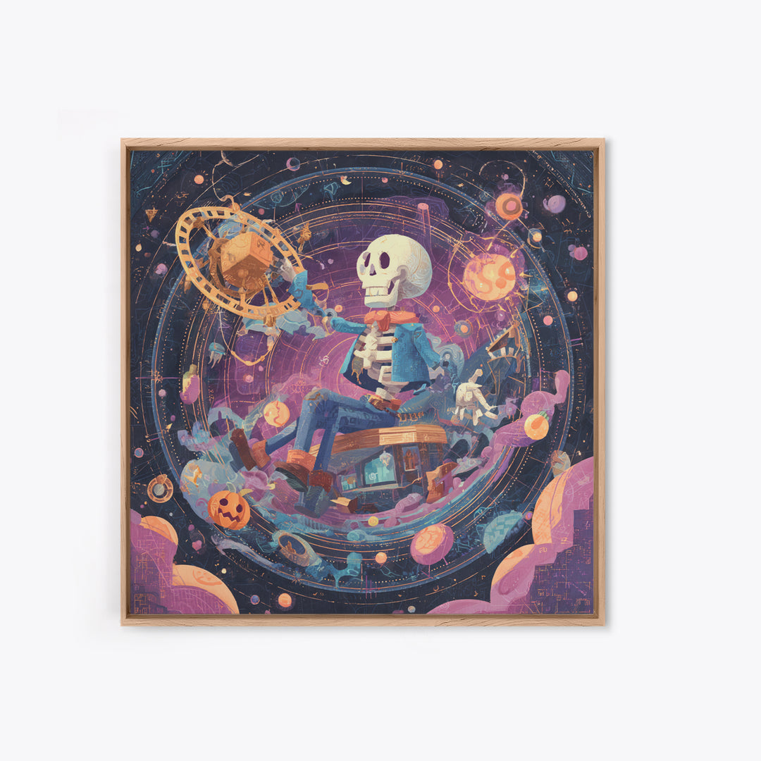 The Astronomer Of The Hollow Sky, Cosmic Synthwave Horror, Square Wall Art, Canvas Print, Retro Halloween Decor, Neon Wall Art