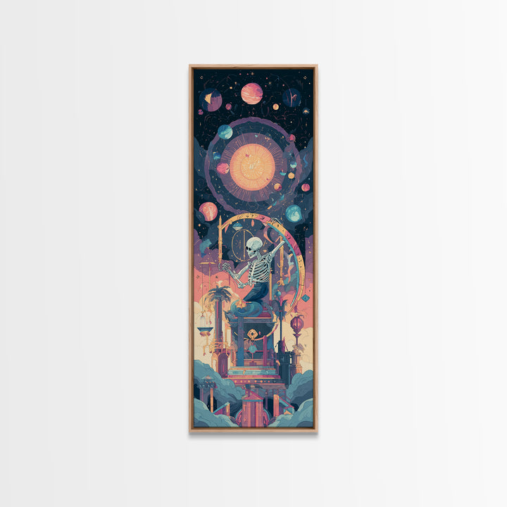 The Astronomer Of The Hollow Sky, Synthwave Halloween Art, Tall Narrow Wall Art, Framed Canvas Print, Retro Halloween Decor, Neon Wall Art
