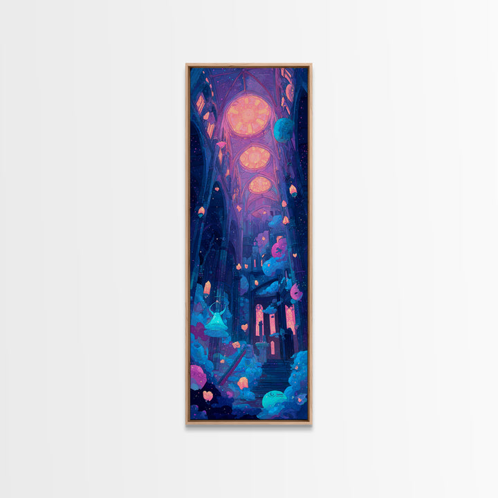 The Bellringer Of The Sunken Cathedral, Cute Spooky Neon Art, Tall Narrow Wall Art, Canvas Print, Retro Halloween Decor, Neon Wall Art