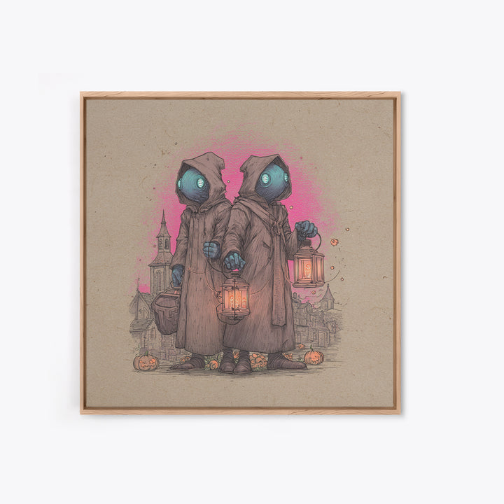 The Innsmouth Lantern Procession, 80s Halloween Wall Art, Square Wall Art, Canvas Print, Retro Halloween Decor, Neon Wall Art
