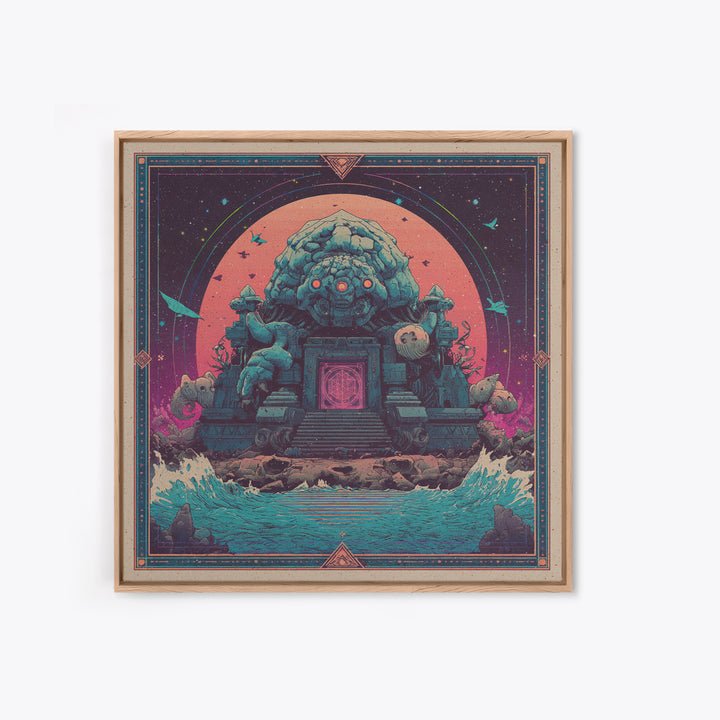 The Keeper Of The Black Reef Key, Synthwave Halloween Art, Square Wall Art, Canvas Print, Retro Halloween Decor, Neon Wall Art