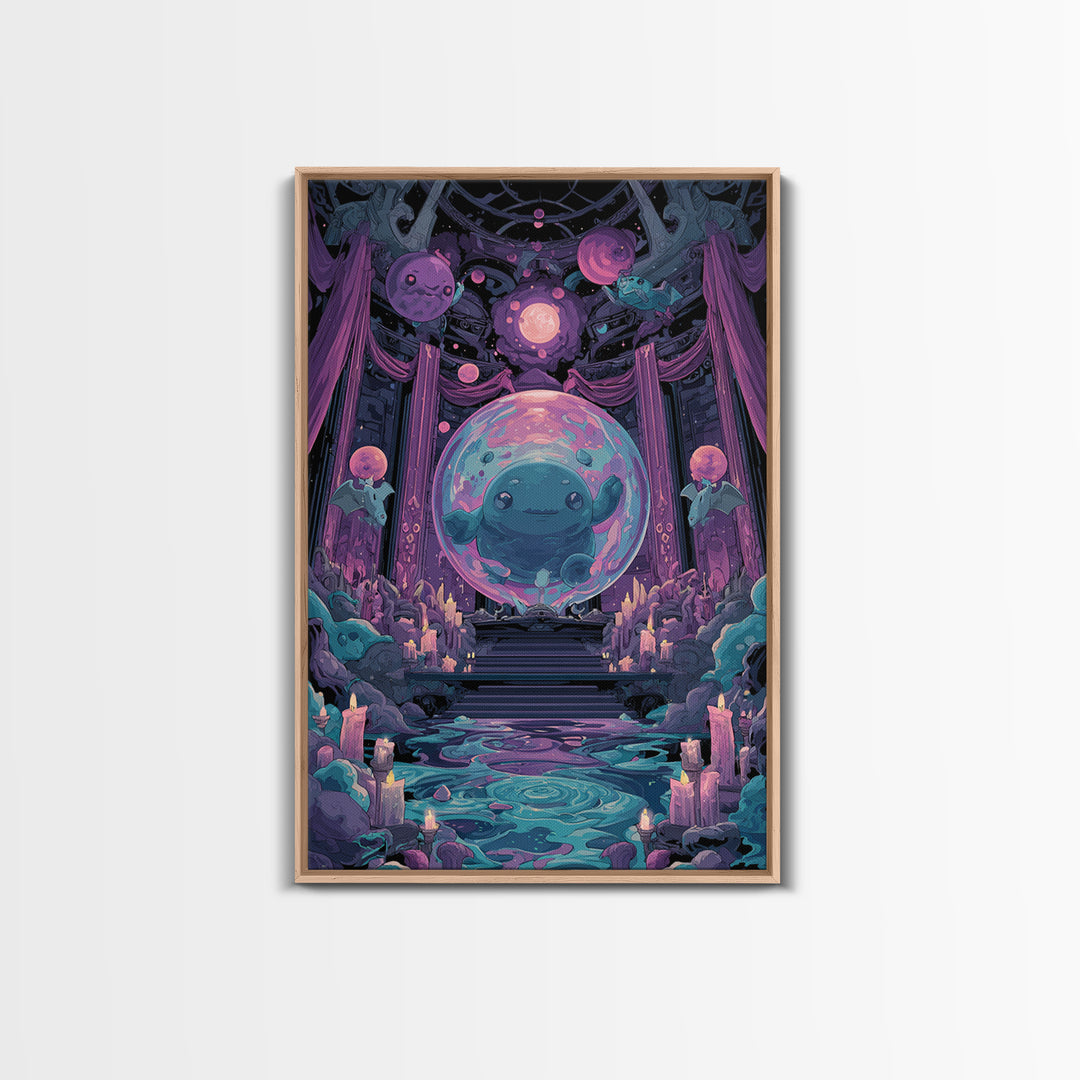 The Oracle Of The Glass Depths, Cute Eldritch Neon Art, Vertical Wall Art, Canvas Print, Retro Halloween Decor, Neon Wall Art