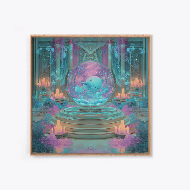 The Oracle Of The Glass Depths, Synthwave Halloween Art, Square Wall Art, Framed Canvas Print, Retro Halloween Decor, Neon Wall Art