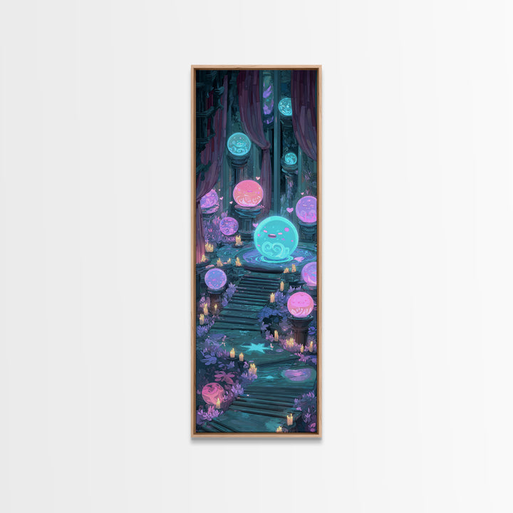 The Oracle Of The Glass Depths, Synthwave Halloween Art, Tall Narrow Wall Art, Canvas Print, Retro Halloween Decor, Neon Wall Art