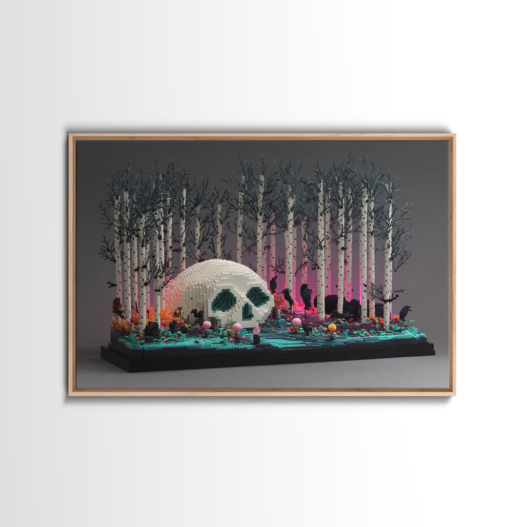 The Sleeper In The Birch Grove, Vaporwave Halloween Decor, Landscape Wall Art, Canvas Print, Retro Halloween Decor, Neon Wall Art