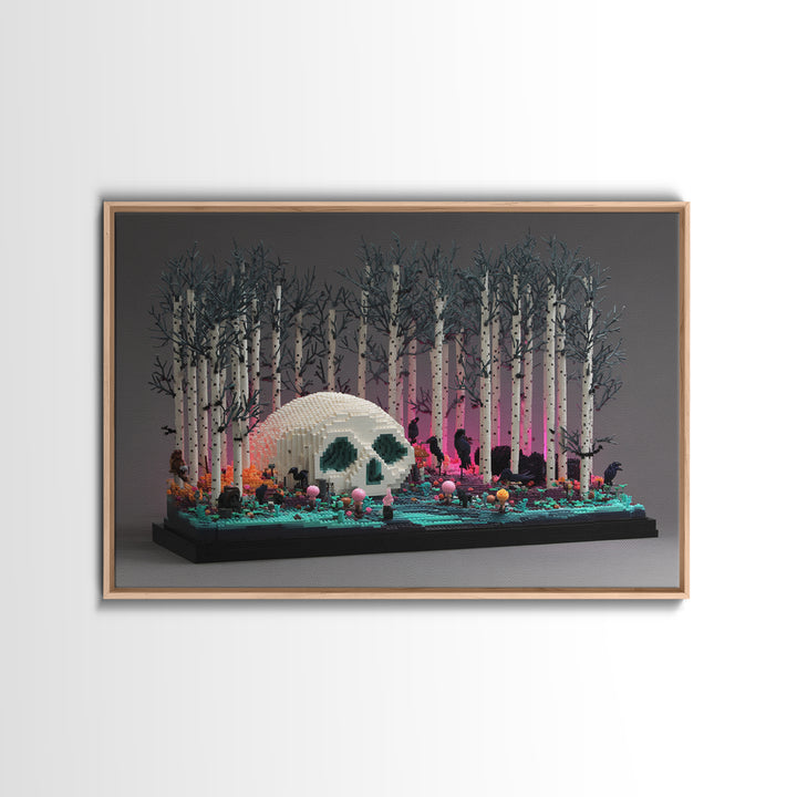 The Sleeper In The Birch Grove, Vaporwave Halloween Decor, Landscape Wall Art, Canvas Print, Retro Halloween Decor, Neon Wall Art