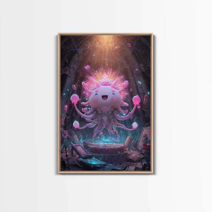 The Crown Of The Tentacled Saint, Synthwave Halloween Art, Vertical Wall Art, Canvas Print, Retro Halloween Decor, Neon Wall Art