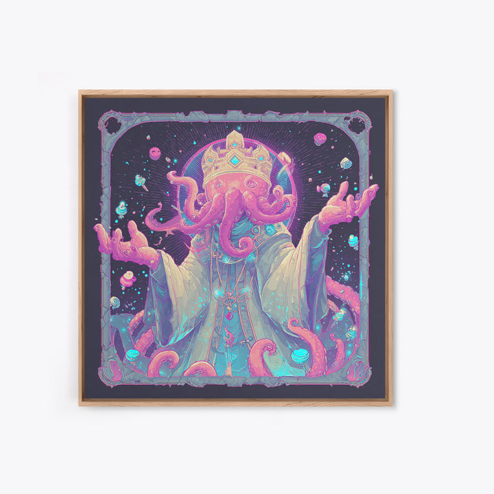 The Crown Of The Tentacled Saint, 80s Halloween Wall Art, Square Wall Art, Canvas Print, Retro Halloween Decor, Neon Wall Art