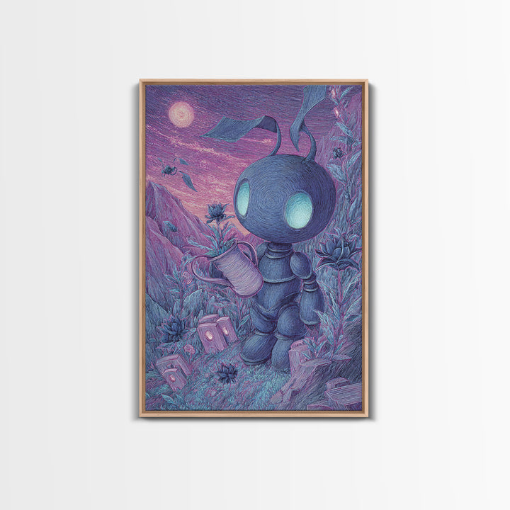 The Grave Gardener Of Yuggoth, Vaporwave Halloween Decor, Vertical Wall Art, Canvas Print, Retro Halloween Decor, Neon Wall Art
