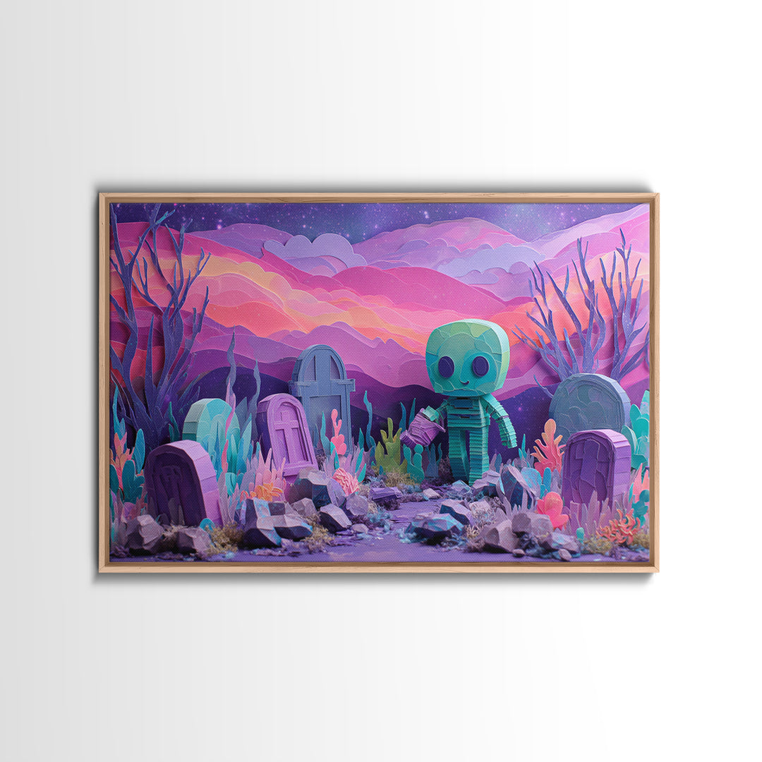 The Grave Gardener Of Yuggoth, Cosmic Synthwave Horror, Landscape Wall Art, Canvas Print, Retro Halloween Decor, Neon Wall Art