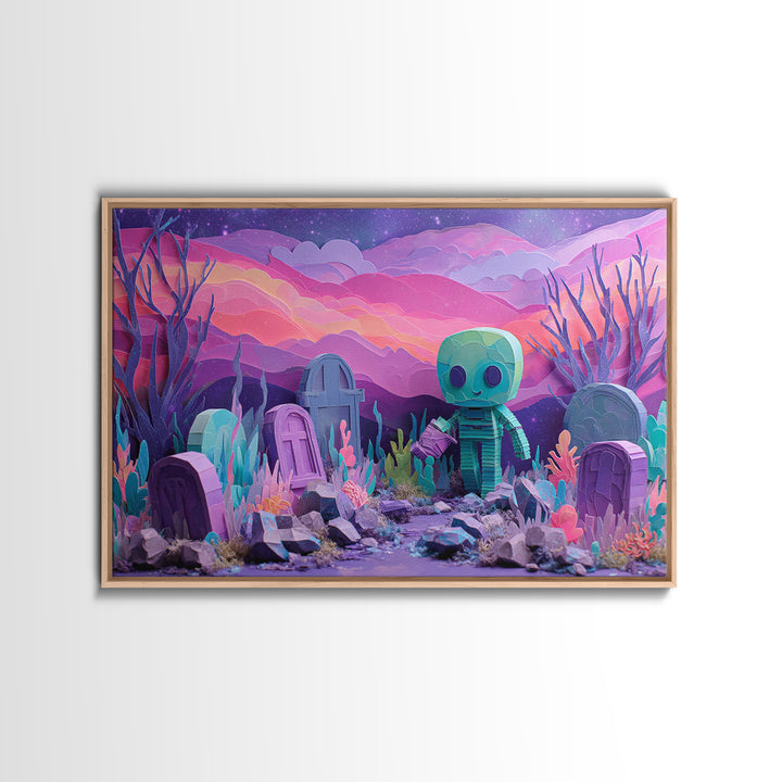 The Grave Gardener Of Yuggoth, Cosmic Synthwave Horror, Landscape Wall Art, Canvas Print, Retro Halloween Decor, Neon Wall Art