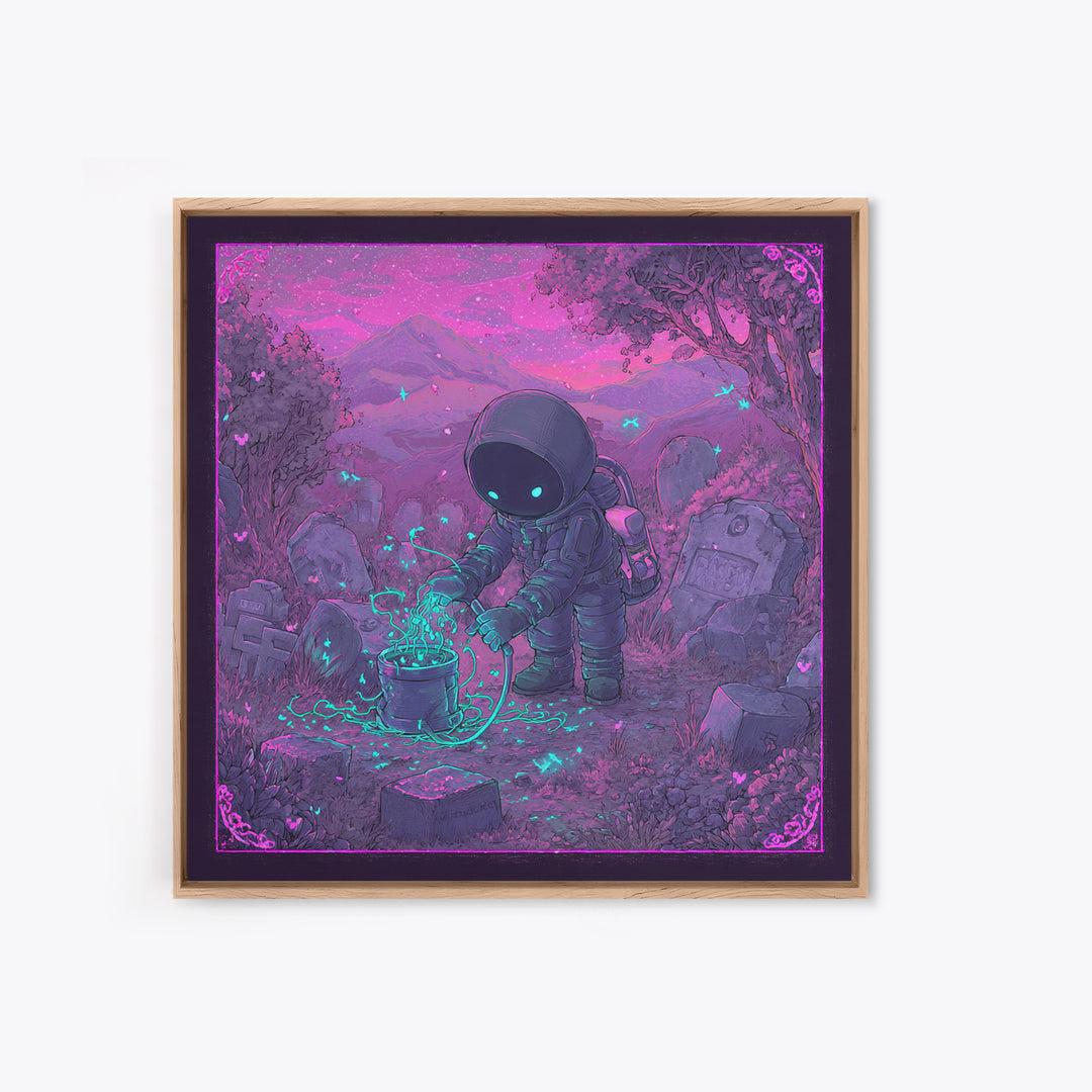 The Grave Gardener Of Yuggoth, 80s Halloween Wall Art, Square Wall Art, Framed Canvas Print, Retro Halloween Decor, Neon Wall Art