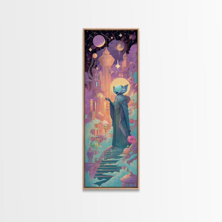 The Moth Prophet Of Kadath, Cute Spooky Neon Art, Tall Narrow Wall Art, Canvas Print, Retro Halloween Decor, Neon Wall Art, Dark Fantasy Art