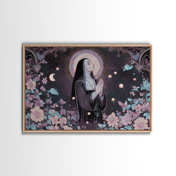 The Nun Of The Endless Constellation, Vaporwave Halloween Decor, Landscape Wall Art, Canvas Print, Retro Halloween Decor, Neon Wall Art