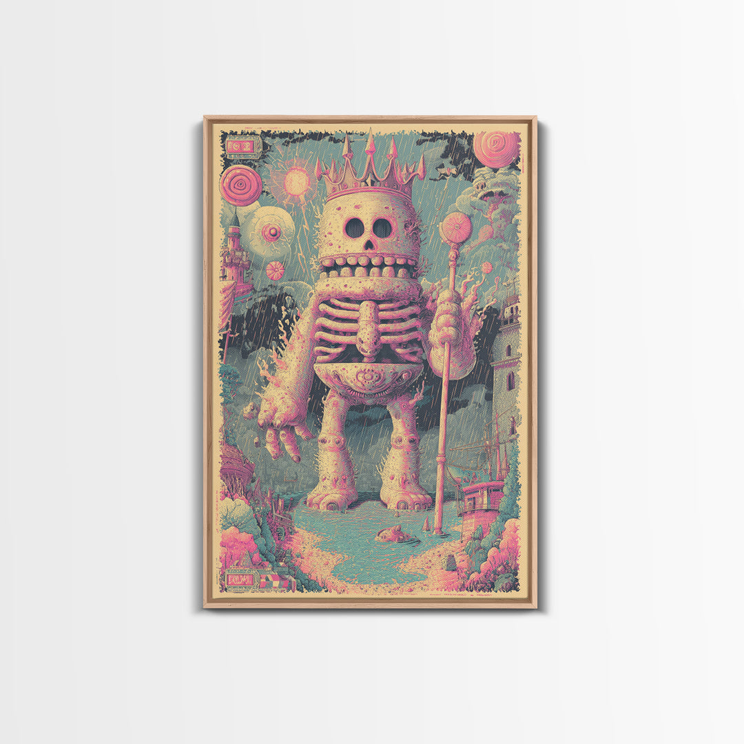 The Salt King Of The Black Shore, Cosmic Synthwave Horror, Vertical Wall Art, Canvas Print, Retro Halloween Decor, Neon Wall Art