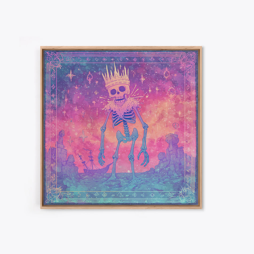The Salt King Of The Black Shore, Cute Spooky Neon Art, Square Wall Art, Canvas Print, Retro Halloween Decor, Neon Wall Art