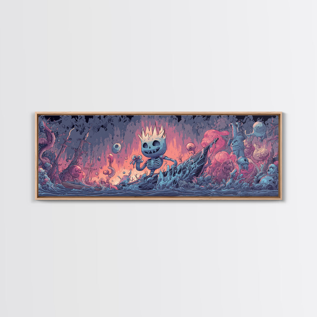 The Salt King Of The Black Shore, Cosmic Synthwave Horror, Extra Wide Wall Art, Canvas Print, Retro Halloween Decor, Neon Wall Art