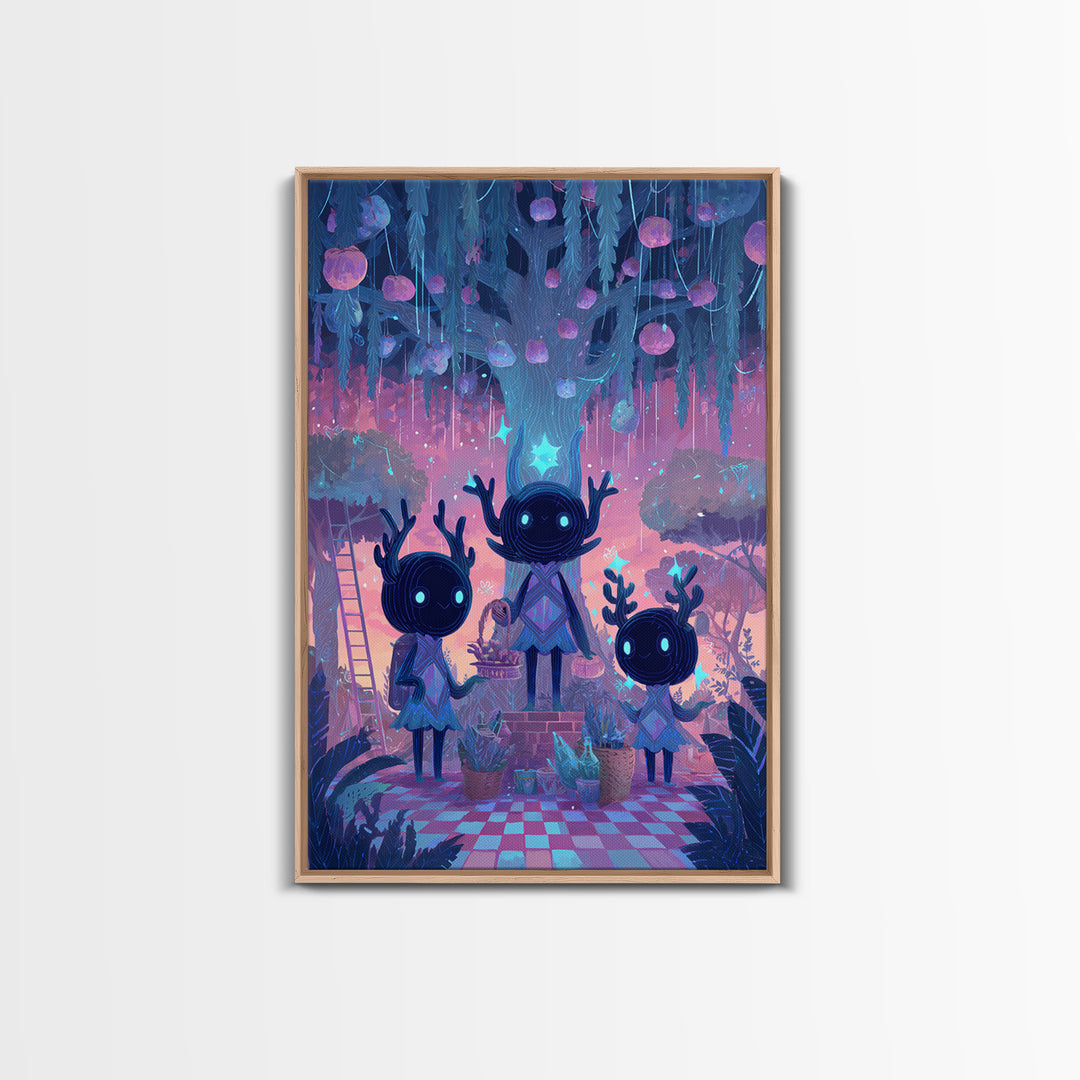 The Children Of The Star Orchard, Vaporwave Halloween Decor, Vertical Wall Art, Canvas Print, Retro Halloween Decor, Neon Wall Art