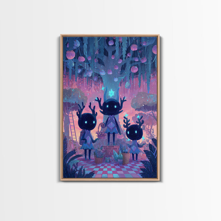 The Children Of The Star Orchard, Vaporwave Halloween Decor, Vertical Wall Art, Canvas Print, Retro Halloween Decor, Neon Wall Art