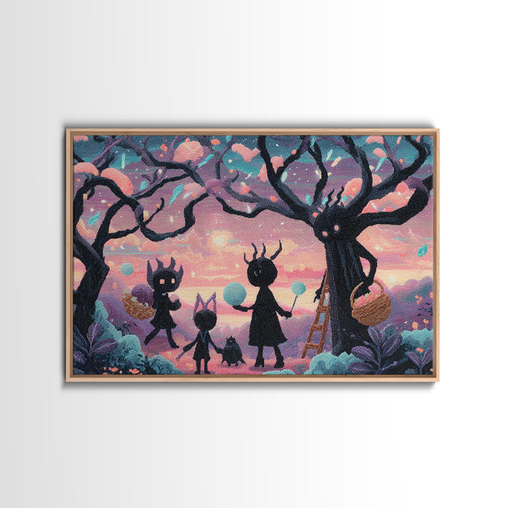 The Children Of The Star Orchard, Vaporwave Halloween Decor, Landscape Wall Art, Framed Canvas Print, Retro Halloween Decor, Neon Wall Art