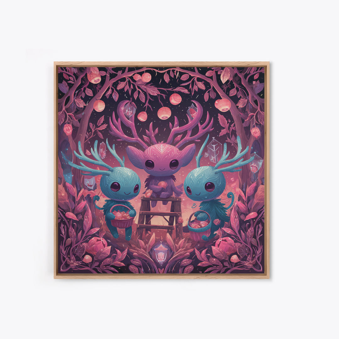 The Children Of The Star Orchard, Retro Neon Halloween Art, Square Wall Art, Framed Canvas Print, Retro Halloween Decor, Neon Wall Art