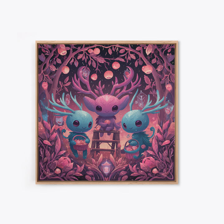 The Children Of The Star Orchard, Retro Neon Halloween Art, Square Wall Art, Framed Canvas Print, Retro Halloween Decor, Neon Wall Art