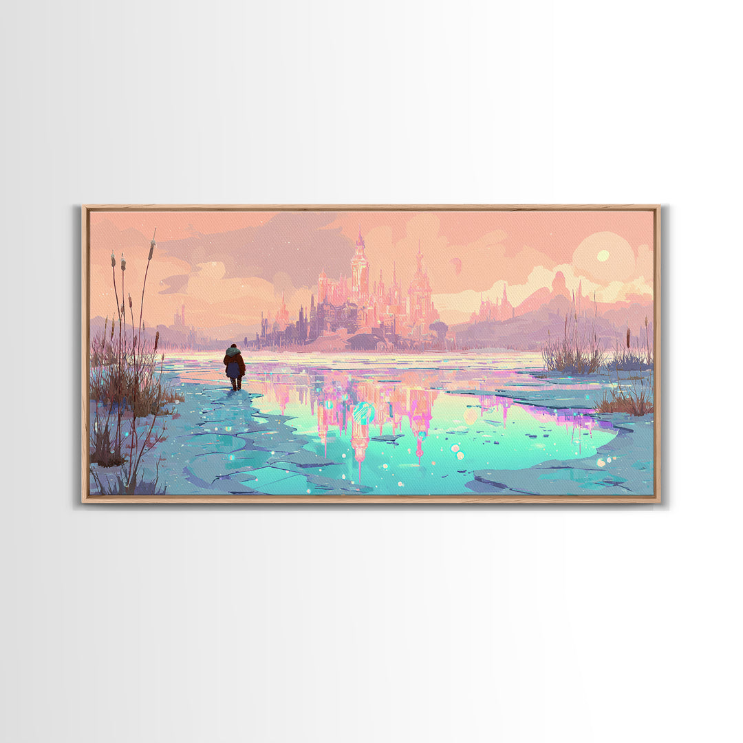 The Frost Beyond Carcosa, 80s Halloween Wall Art, Wide Panoramic Art, Canvas Print, Retro Halloween Decor, Neon Wall Art, Horror Wall Art