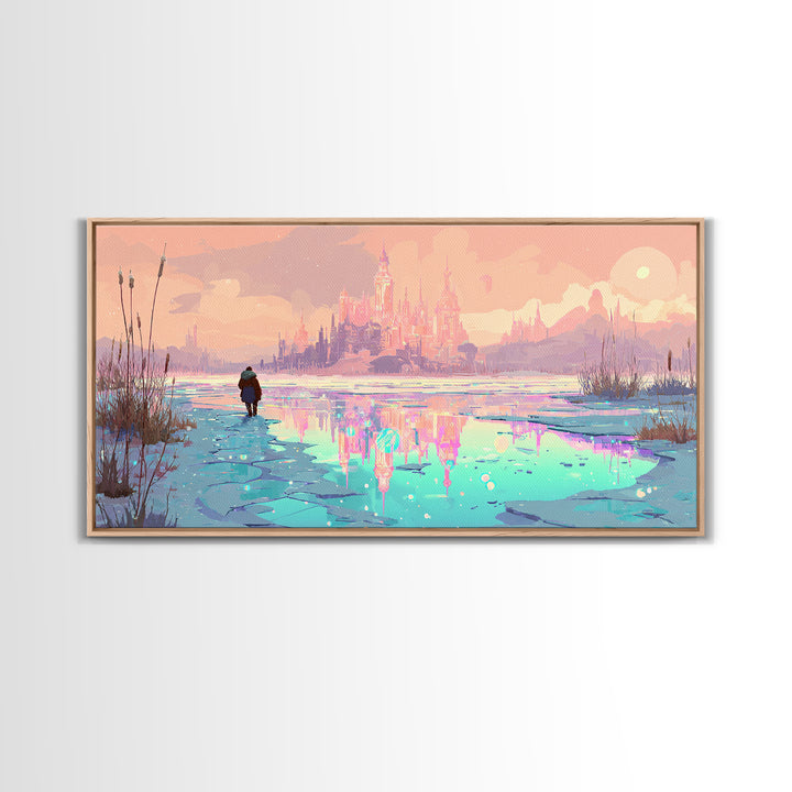 The Frost Beyond Carcosa, 80s Halloween Wall Art, Wide Panoramic Art, Canvas Print, Retro Halloween Decor, Neon Wall Art, Horror Wall Art