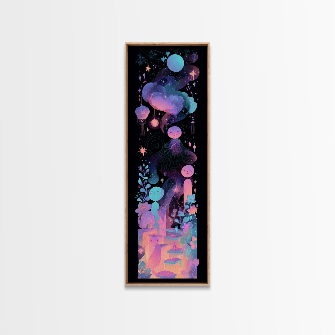 The Seamstress Of Living Nebulae, Vaporwave Halloween Decor, Tall Narrow Wall Art, Canvas Print, Retro Halloween Decor, Neon Wall Art