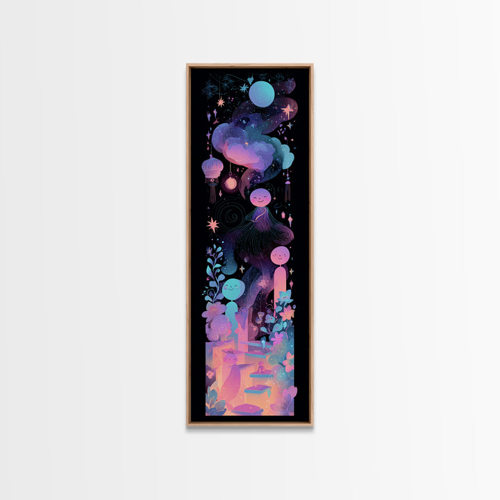The Seamstress Of Living Nebulae, Vaporwave Halloween Decor, Tall Narrow Wall Art, Canvas Print, Retro Halloween Decor, Neon Wall Art