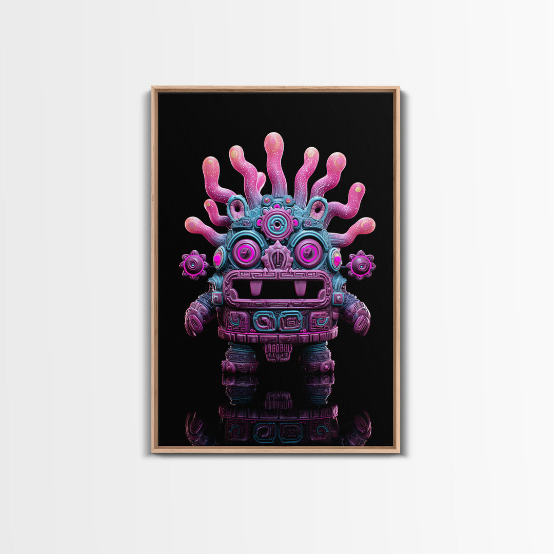 The Mask Of The Crawling God, Vaporwave Halloween Decor, Vertical Wall Art, Canvas Print, Retro Halloween Decor, Neon Wall Art