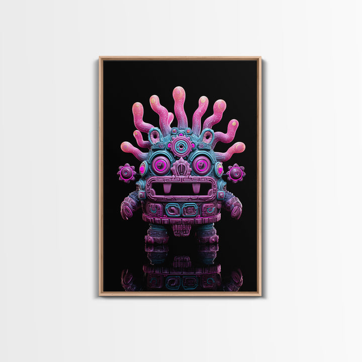 The Mask Of The Crawling God, Vaporwave Halloween Decor, Vertical Wall Art, Canvas Print, Retro Halloween Decor, Neon Wall Art