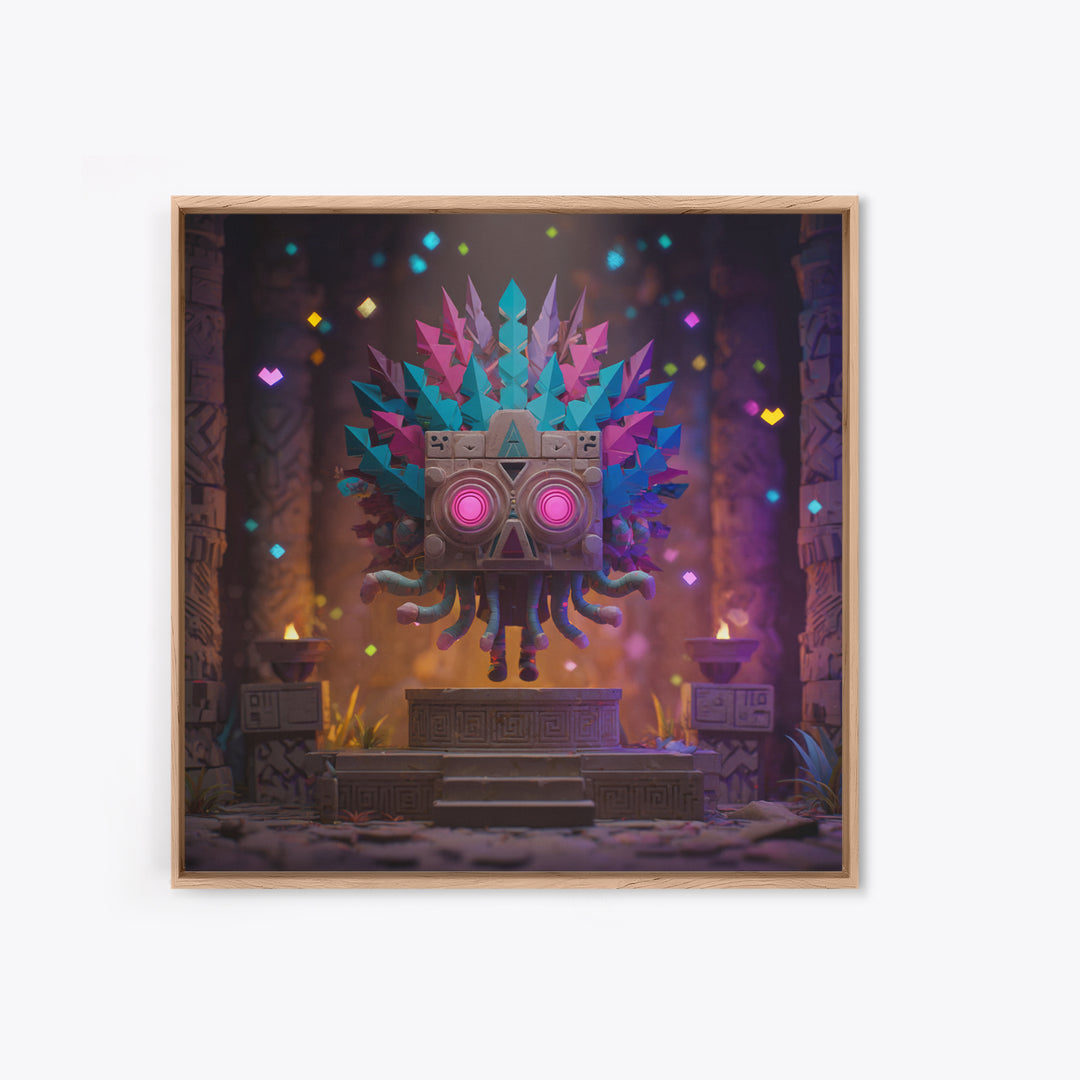The Mask Of The Crawling God, Vaporwave Halloween Decor, Square Wall Art, Canvas Print, Retro Halloween Decor, Neon Wall Art