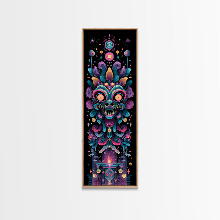 The Mask Of The Crawling God, Synthwave Halloween Art, Tall Narrow Wall Art, Framed Canvas Print, Retro Halloween Decor, Neon Wall Art