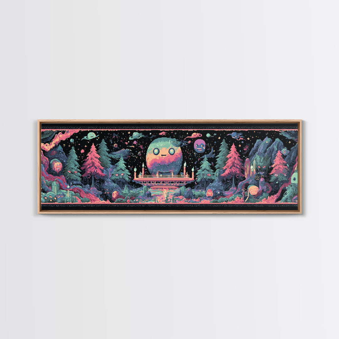 The Candelit Ark Of Forgotten Stars, Cosmic Synthwave Horror, Extra Wide Wall Art, Canvas Print, Retro Halloween Decor, Neon Wall Art