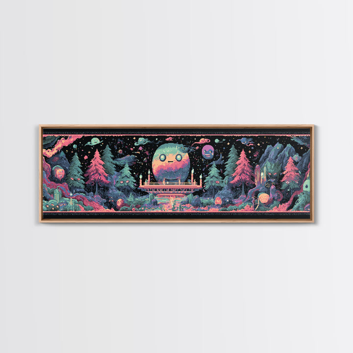 The Candelit Ark Of Forgotten Stars, Cosmic Synthwave Horror, Extra Wide Wall Art, Canvas Print, Retro Halloween Decor, Neon Wall Art