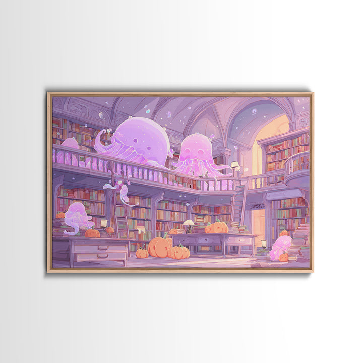 The Archivist Of Dreaming Bones, 80s Halloween Wall Art, Landscape Wall Art, Framed Canvas Print, Retro Halloween Decor, Neon Wall Art