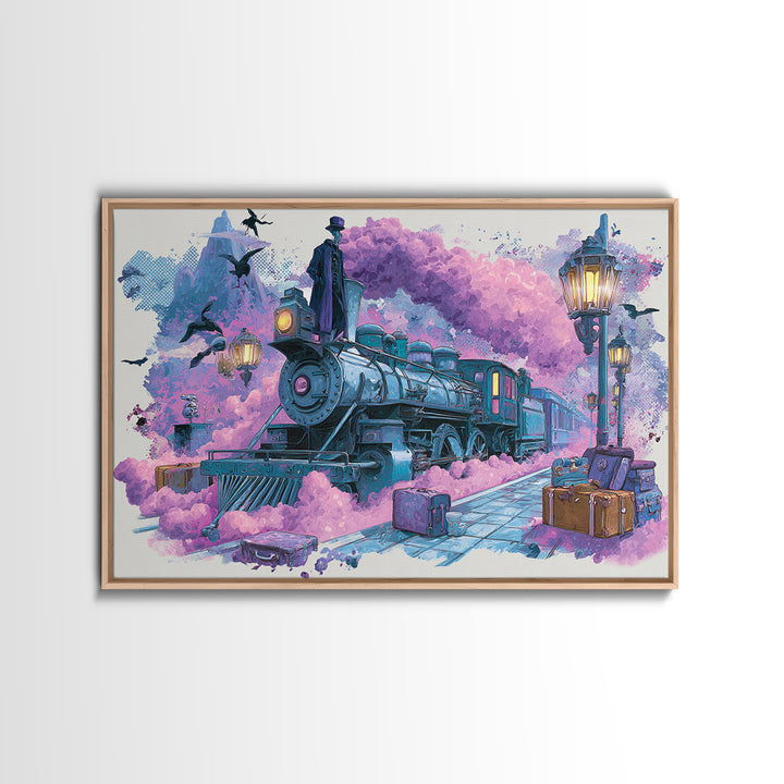 The Phantom Train To Kadath, Cute Spooky Neon Art, Landscape Wall Art, Canvas Print, Retro Halloween Decor, Neon Wall Art, Horror Wall Art