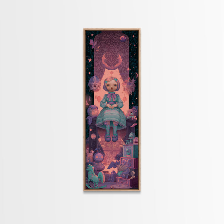 The Doll From Beyond The Void, 80s Halloween Wall Art, Tall Narrow Wall Art, Canvas Print, Retro Halloween Decor, Neon Wall Art