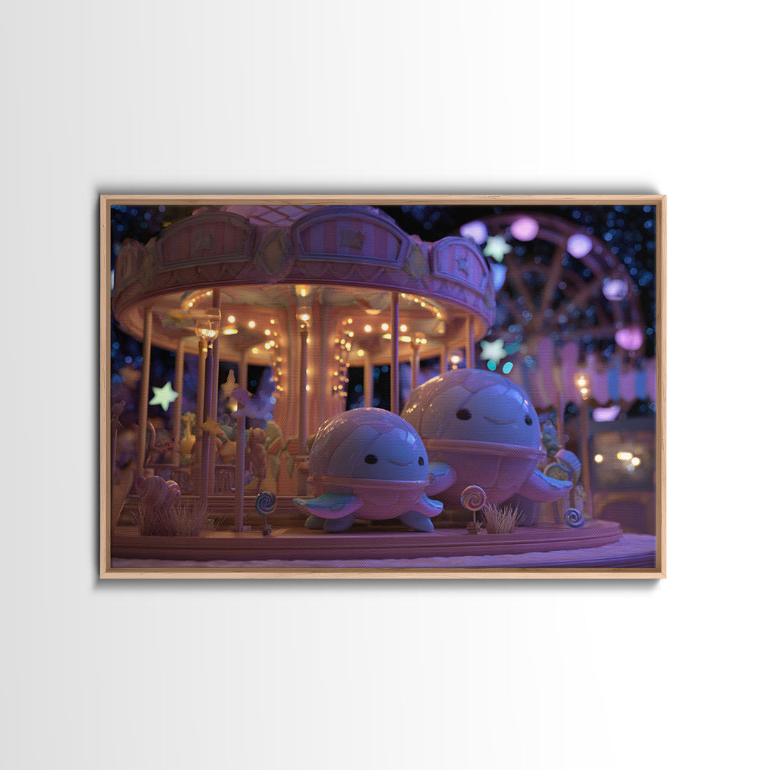 The Carousel Of Sleeping Planets, Vaporwave Halloween Decor, Landscape Wall Art, Canvas Print, Retro Halloween Decor, Neon Wall Art