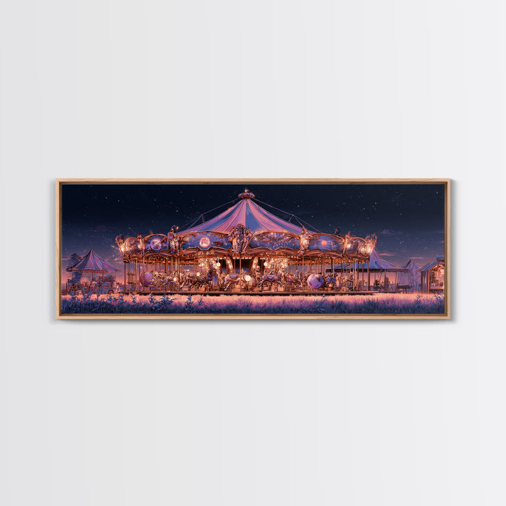 The Carousel Of Sleeping Planets, Cosmic Synthwave Horror, Extra Wide Wall Art, Canvas Print, Retro Halloween Decor, Neon Wall Art