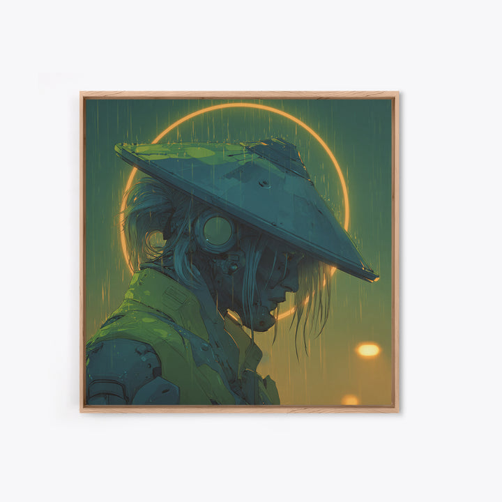 Neon Samurai Portrait Framed Canvas Print, Cyberpunk Art, Modern Decor, Living Room Decor, Fine Art, Neon, Poster, Wall Decor, CYB-1x1-1